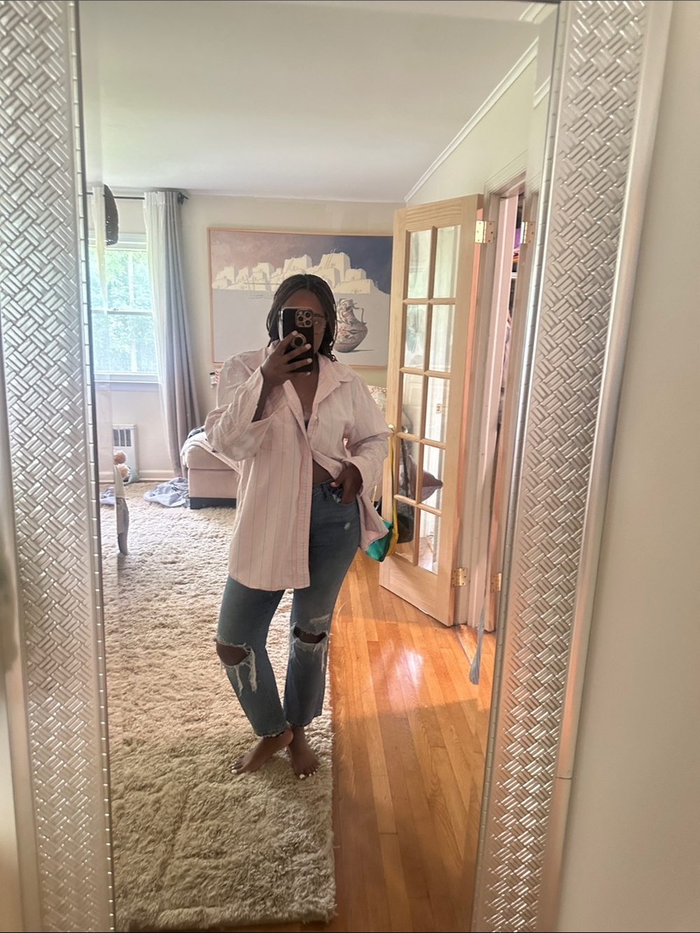 J. Crew Pink and Blue Striped Button-Down Shirt